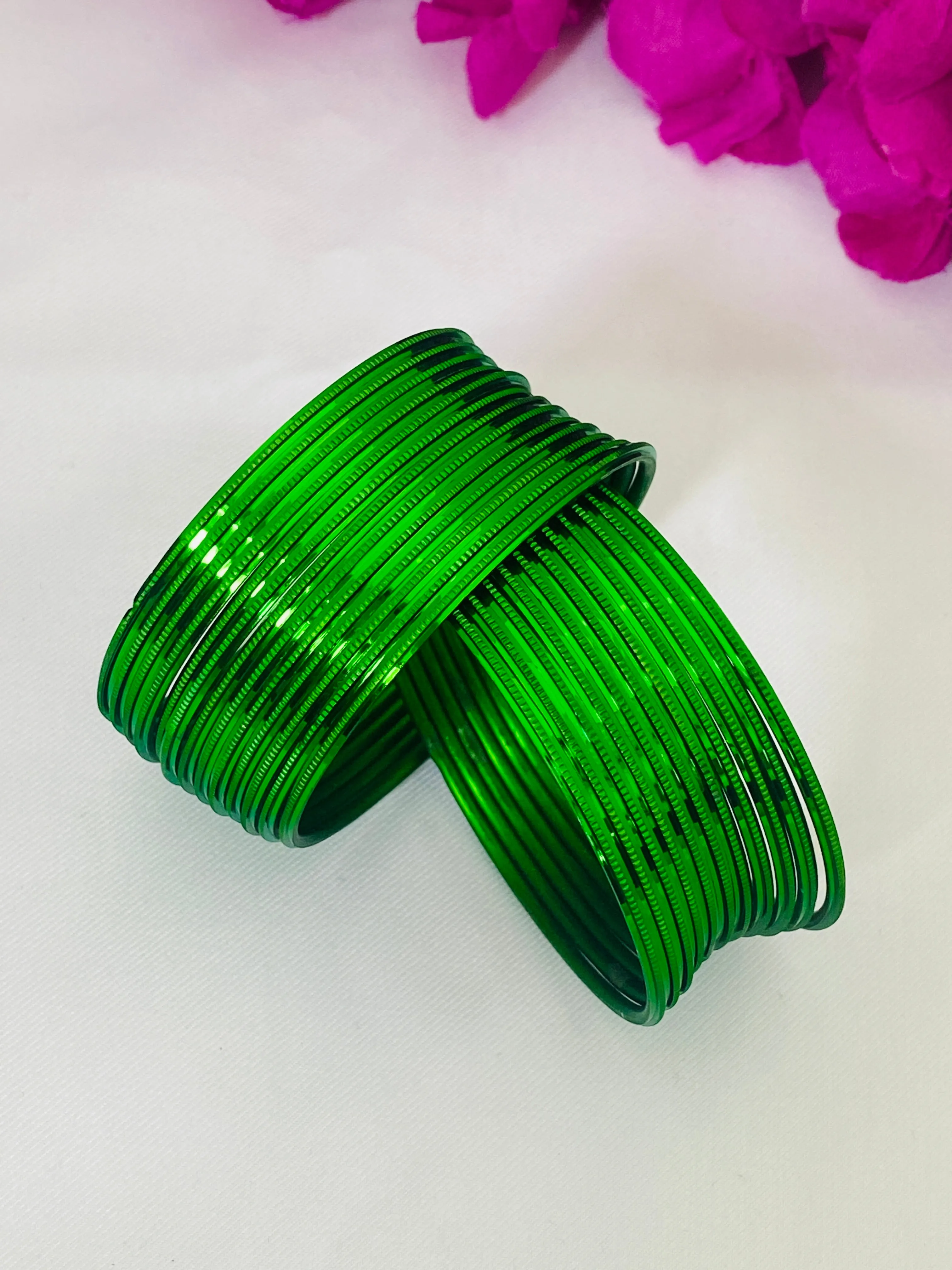 Charming Green Color Plain Metal Bangles