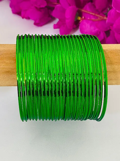 Charming Green Color Plain Metal Bangles