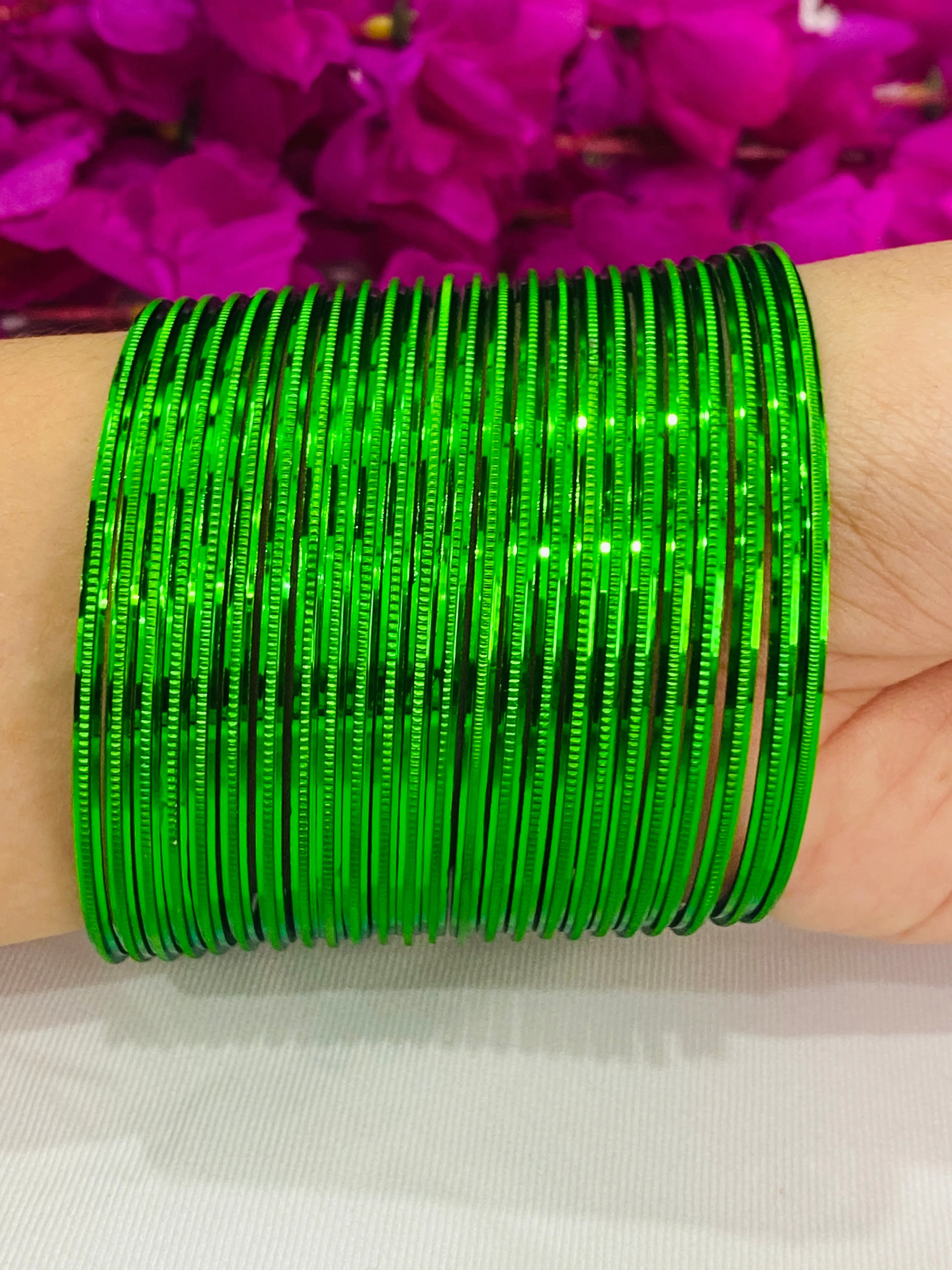 Charming Green Color Plain Metal Bangles