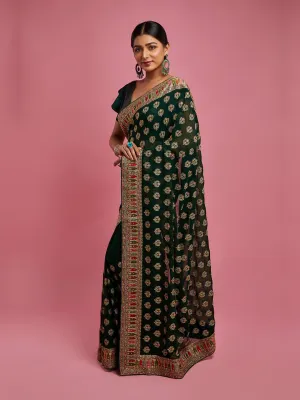 Charming Green Georgette Saree with Multi Colour Work and Border