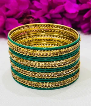 Charming Light Green Color Metal Bangles With Glitter Stones For Women