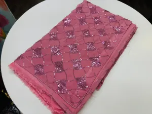 Charming Pink Chiffon Saree with Geometric Sequin Embellishments