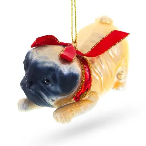 Charming Pug Dog - Blown Glass Christmas Ornament