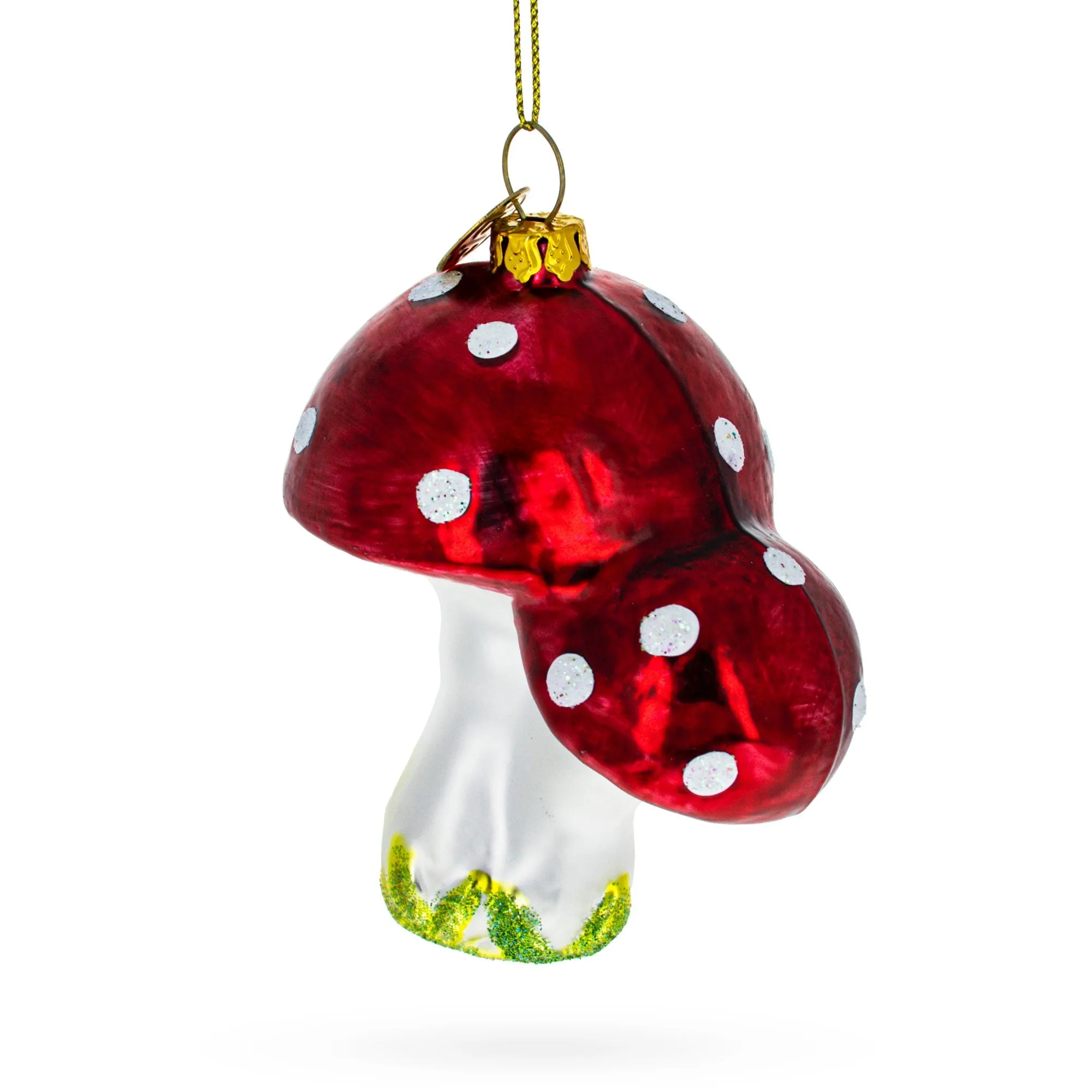 Charming Red Mushrooms - Blown Glass Christmas Ornament