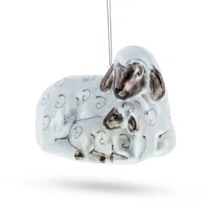 Charming Sheep Family - Blown Glass Christmas Ornament