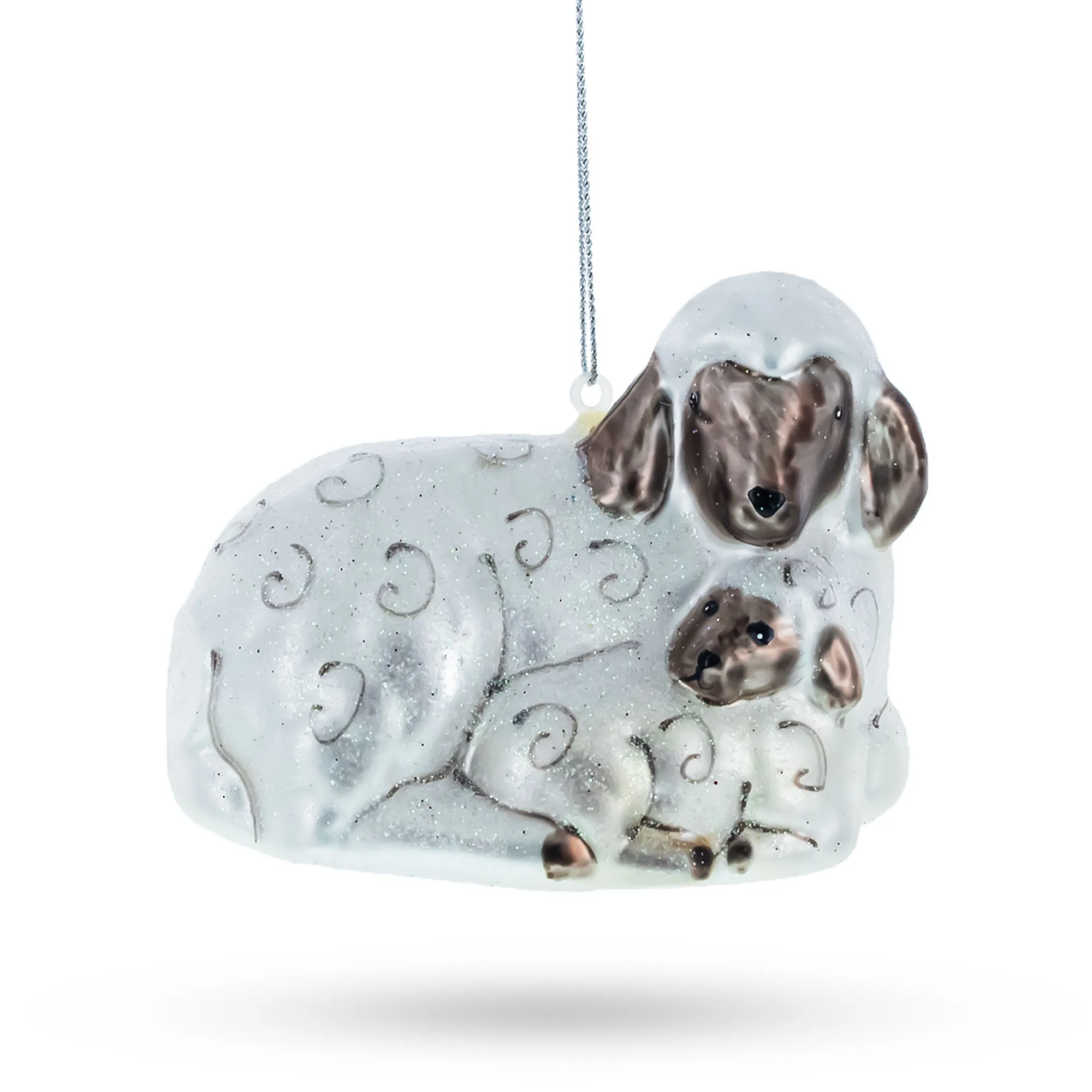 Charming Sheep Family - Blown Glass Christmas Ornament