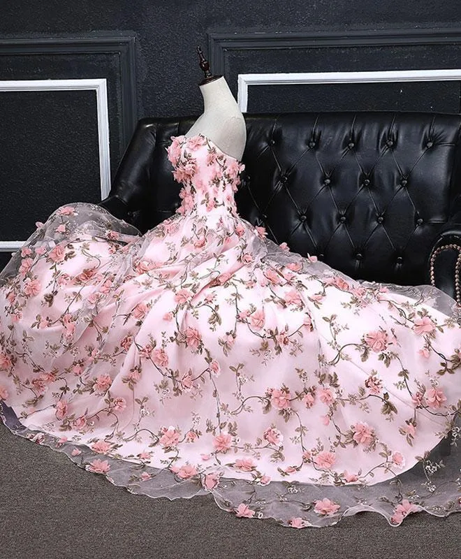 Charming Sweetheart Floral Long Prom Dress Pink Evening Dress