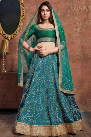 Charming Teal Green Sequins Embroidered Art Silk Wedding Lehenga Choli