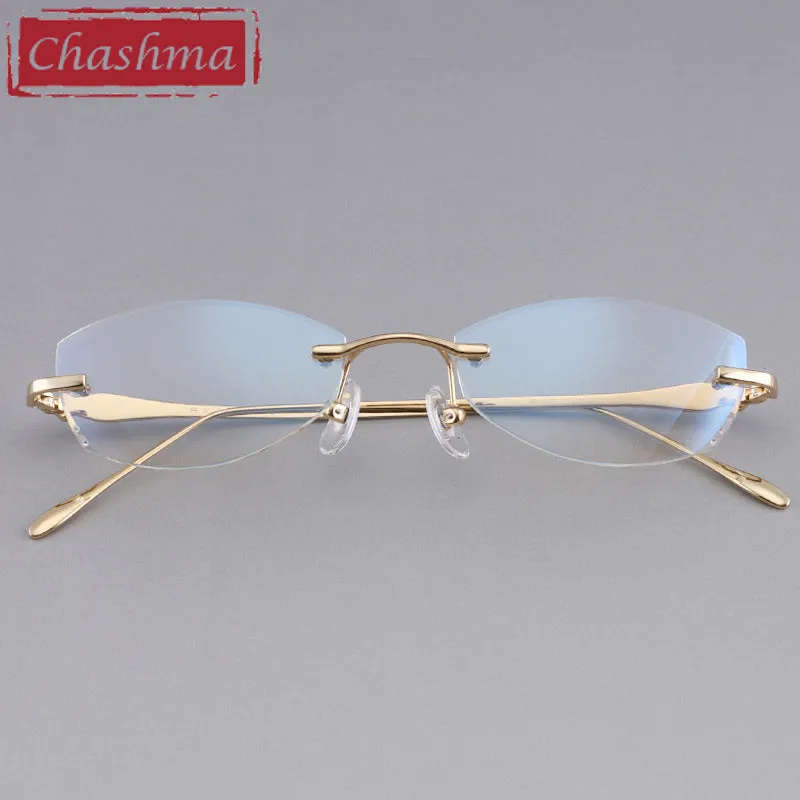 Chashma Designer Eyeglasses Diamond Rimless Titanium Stone Lenses Women 8037