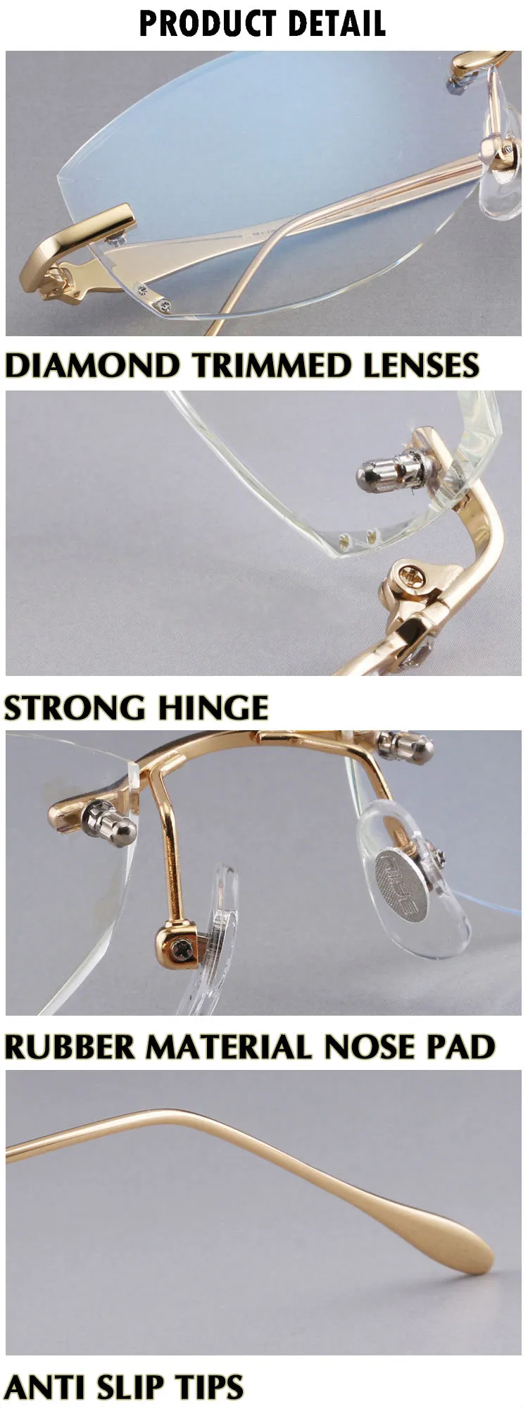 Chashma Designer Eyeglasses Diamond Rimless Titanium Stone Lenses Women 8037