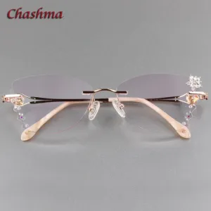 Chashma Ochki Women's Rimless Butterfly Titanium Eyeglasses Gradient Tint Lenses 88301