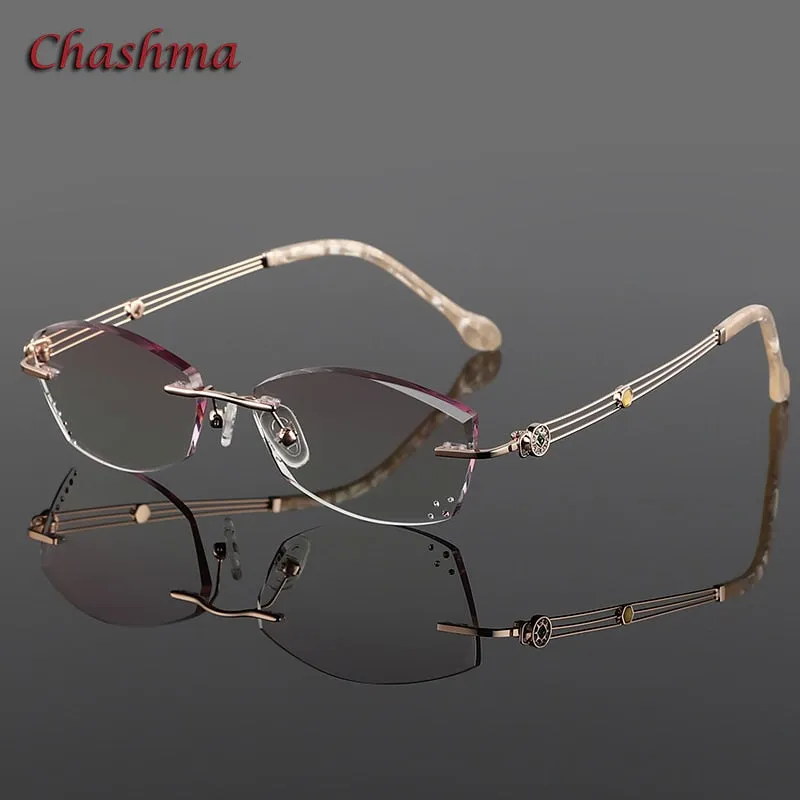 Chashma Ochki Women's Rimless Irregular Rectangle Titanium Eyeglasses Tinted Lenses 52008