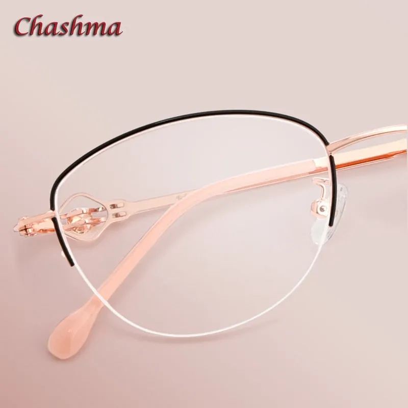 Chashma Ochki Women's Semi Rim Square Cat Eye Stainless Steel Eyeglasses 8025