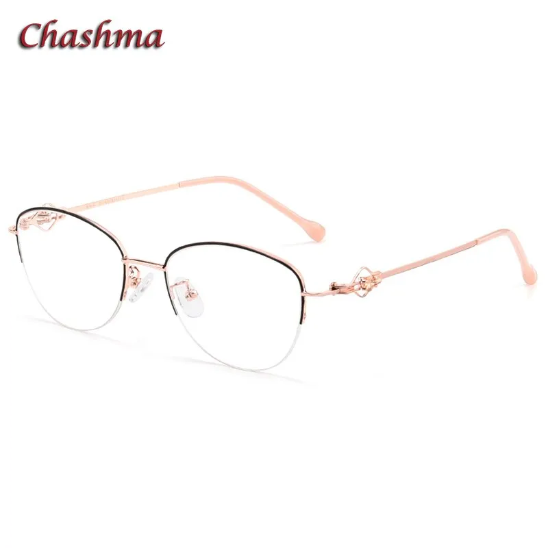 Chashma Ochki Women's Semi Rim Square Cat Eye Stainless Steel Eyeglasses 8025