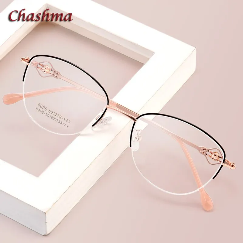 Chashma Ochki Women's Semi Rim Square Cat Eye Stainless Steel Eyeglasses 8025