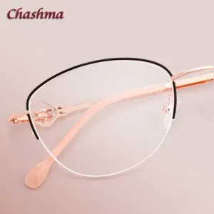 Chashma Ochki Women's Semi Rim Square Cat Eye Stainless Steel Eyeglasses 8025