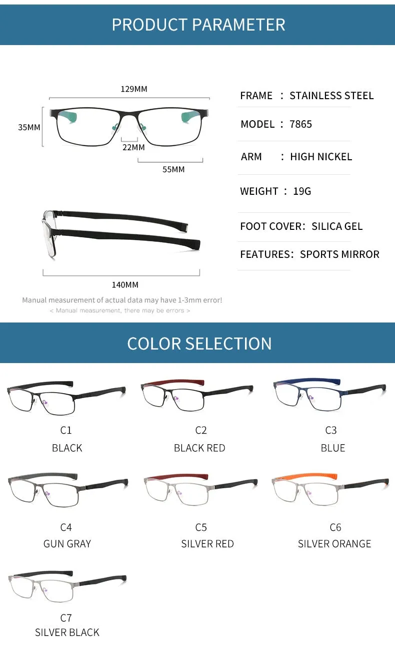 Chashma Ottica Men's Full Rim Square Tr 90 Stainless Steel Alloy Sport Eyeglasses 3076