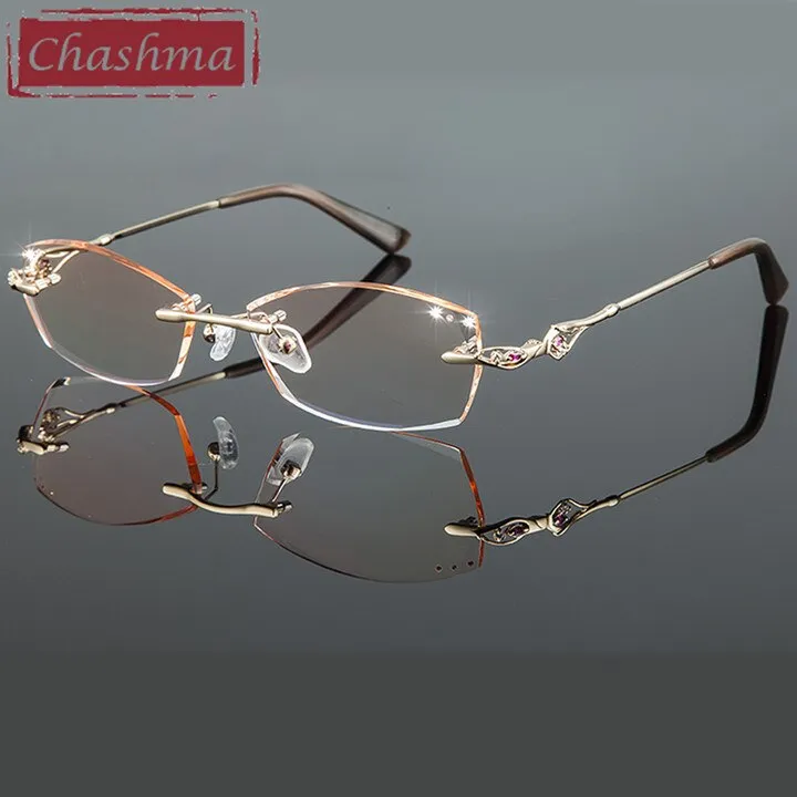 Chashma Ottica Women's Rimless Irregular Rectangle Titanium Eyeglasses Tinted Lenses 8015