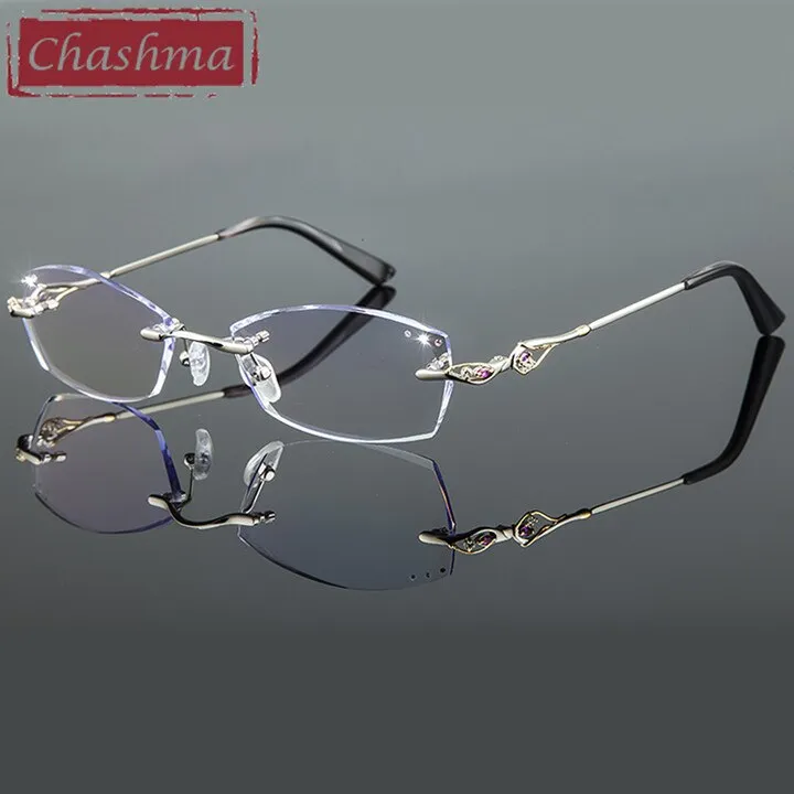 Chashma Ottica Women's Rimless Irregular Rectangle Titanium Eyeglasses Tinted Lenses 8015