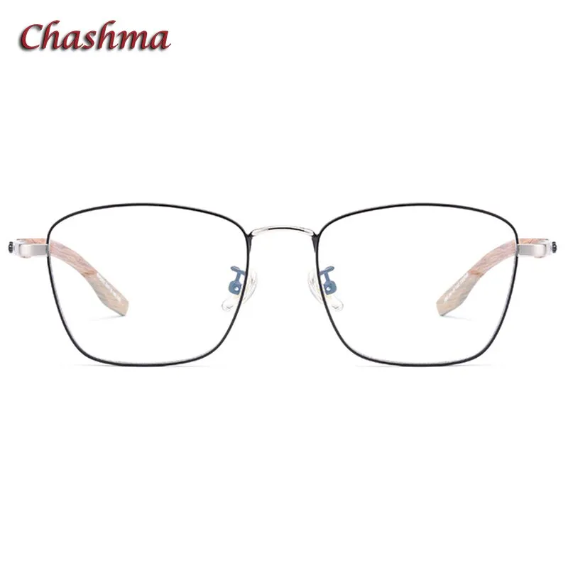 Chashma Unisex Full Rim Square Stainless Steel Frame Wood Temple Eyeglasses