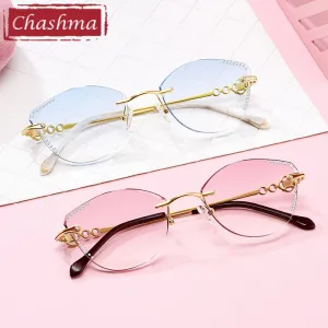 Chashma Women's Rimless Cat Eye Titanium Frame Diamond Cut Eyeglasses 9110