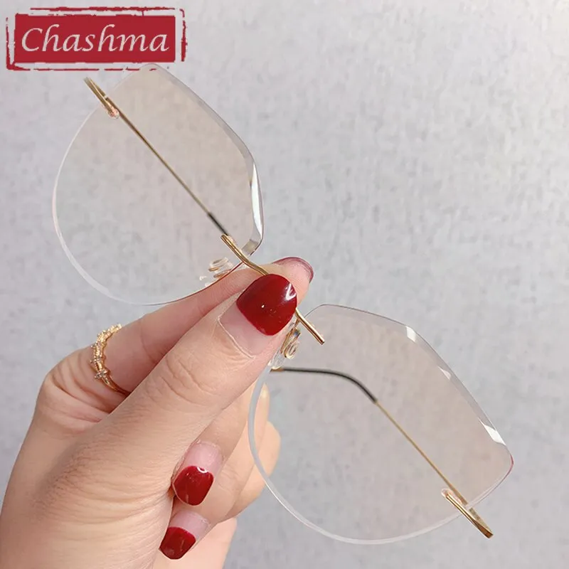 Chashma Women's Rimless Cat Eye Titanium Frame Gradient Color Lens Eyeglasses 16016a