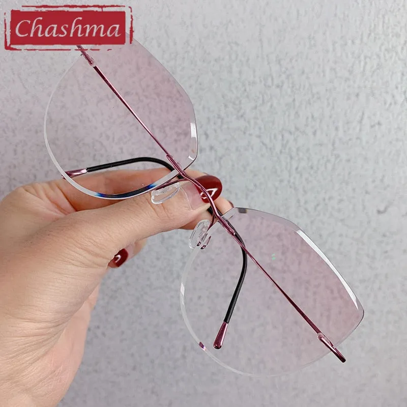 Chashma Women's Rimless Cat Eye Titanium Frame Gradient Color Lens Eyeglasses 16016a