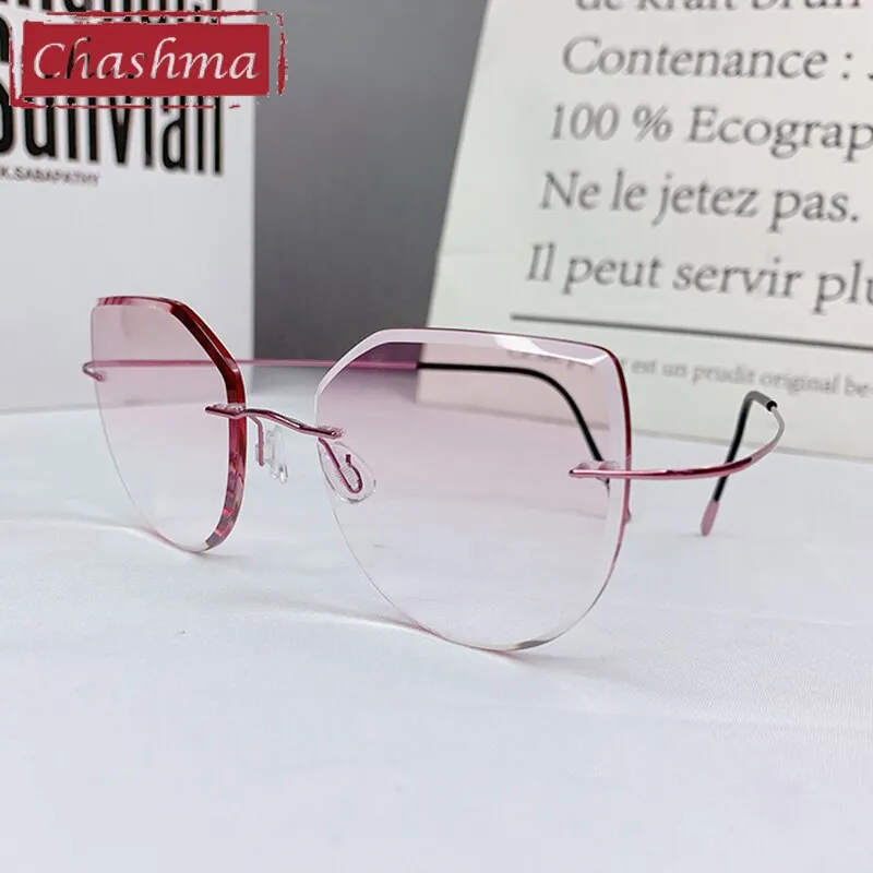 Chashma Women's Rimless Cat Eye Titanium Frame Gradient Color Lens Eyeglasses 16016a