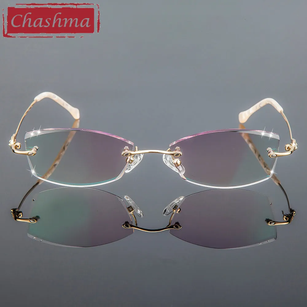 Chashma Women's Rimless Eyeglasses Diamond Cut Tint Lenses 3085