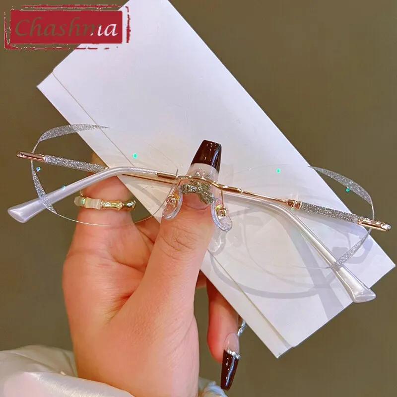 Chashma Women's Rimless Rectangle Titanium Glitter Edge Lens Eyeglasses 88606