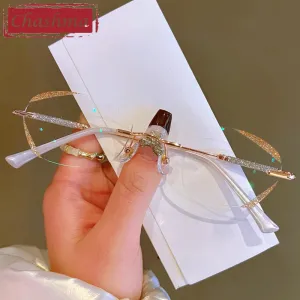 Chashma Women's Rimless Rectangle Titanium Glitter Edge Lens Eyeglasses 88606