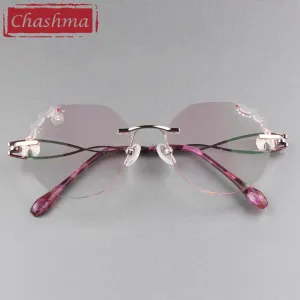 Chashma Women's Rimless Round Titanium Alloy Diamond Cut Frame Eyeglasses A88022