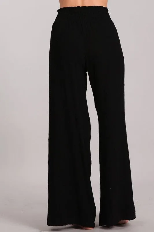 Chatoyant Embroidered Flower Palazzo Pants - Black