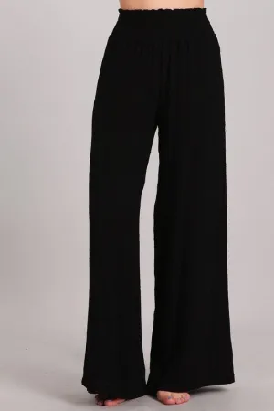 Chatoyant Embroidered Flower Palazzo Pants - Black