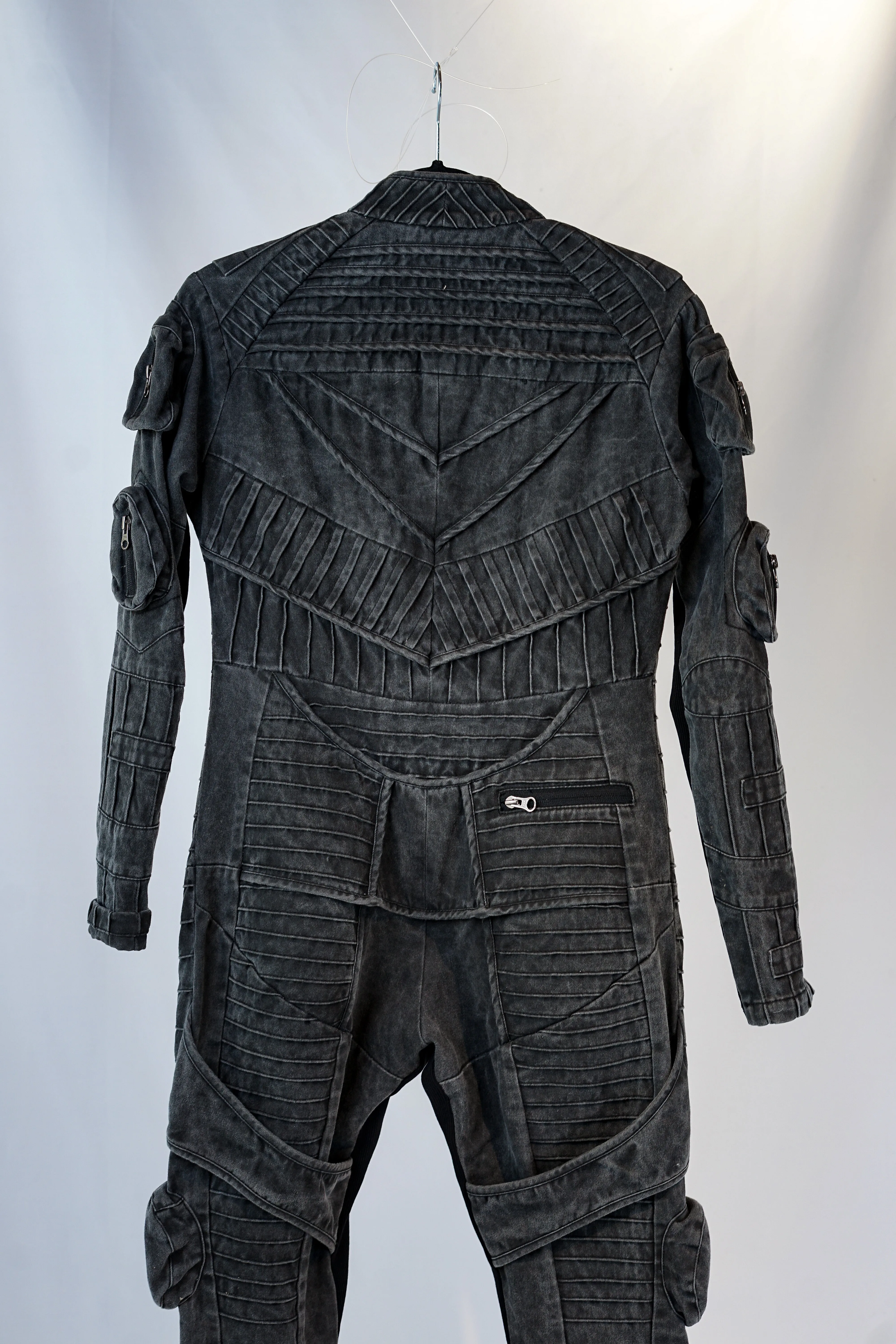 Chaunk Philosophy | Gray Zip-Up Jumpsuit with Destroyed Pattern and Pockets