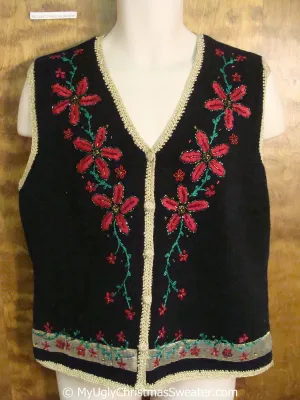 Cheap 2sided Poinsettias Themed Ugly Christmas Sweater Vest