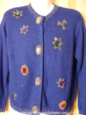 Cheap 80s Blue Gem Bling Christmas Sweater