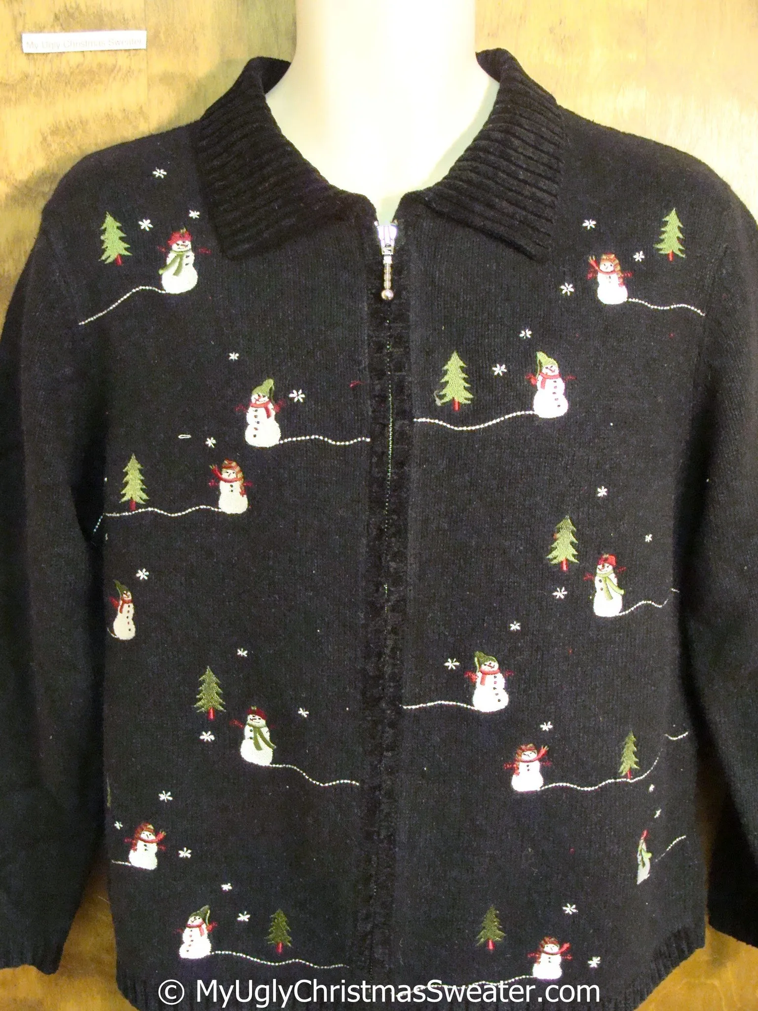 Cheap Black Christmas Sweater with Little Snowmen