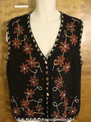 Cheap Novelty Funny Christmas Sweater Vest with Poinsettias