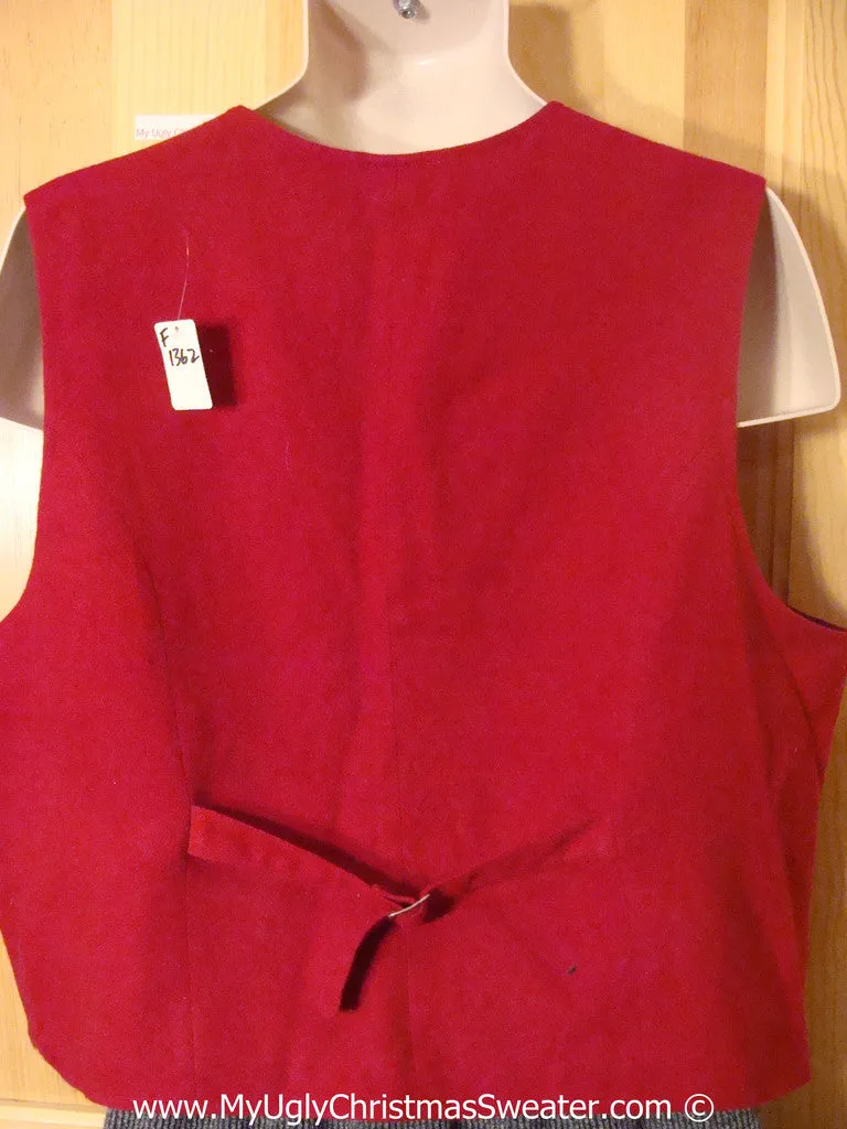 Cheap Tacky Red Christmas Vest  with Trees and Stockings (f1362)