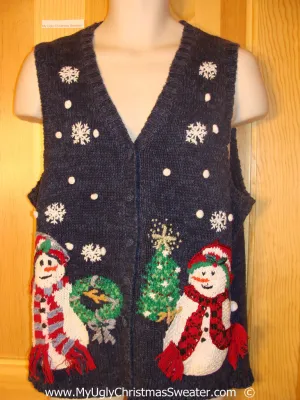 Cheap Tacky Snowman Themed Christmas Sweater Vest  (f1398)