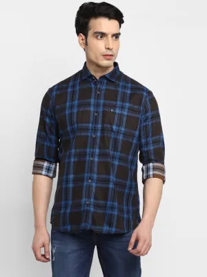 Checked Blue & Black Slim Fit Casual Shirt For Men