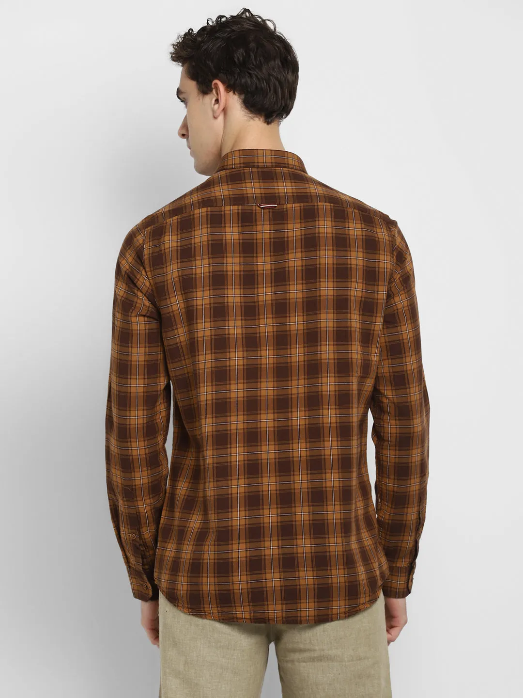 Checked Brown Slim Fit Causal Shirt