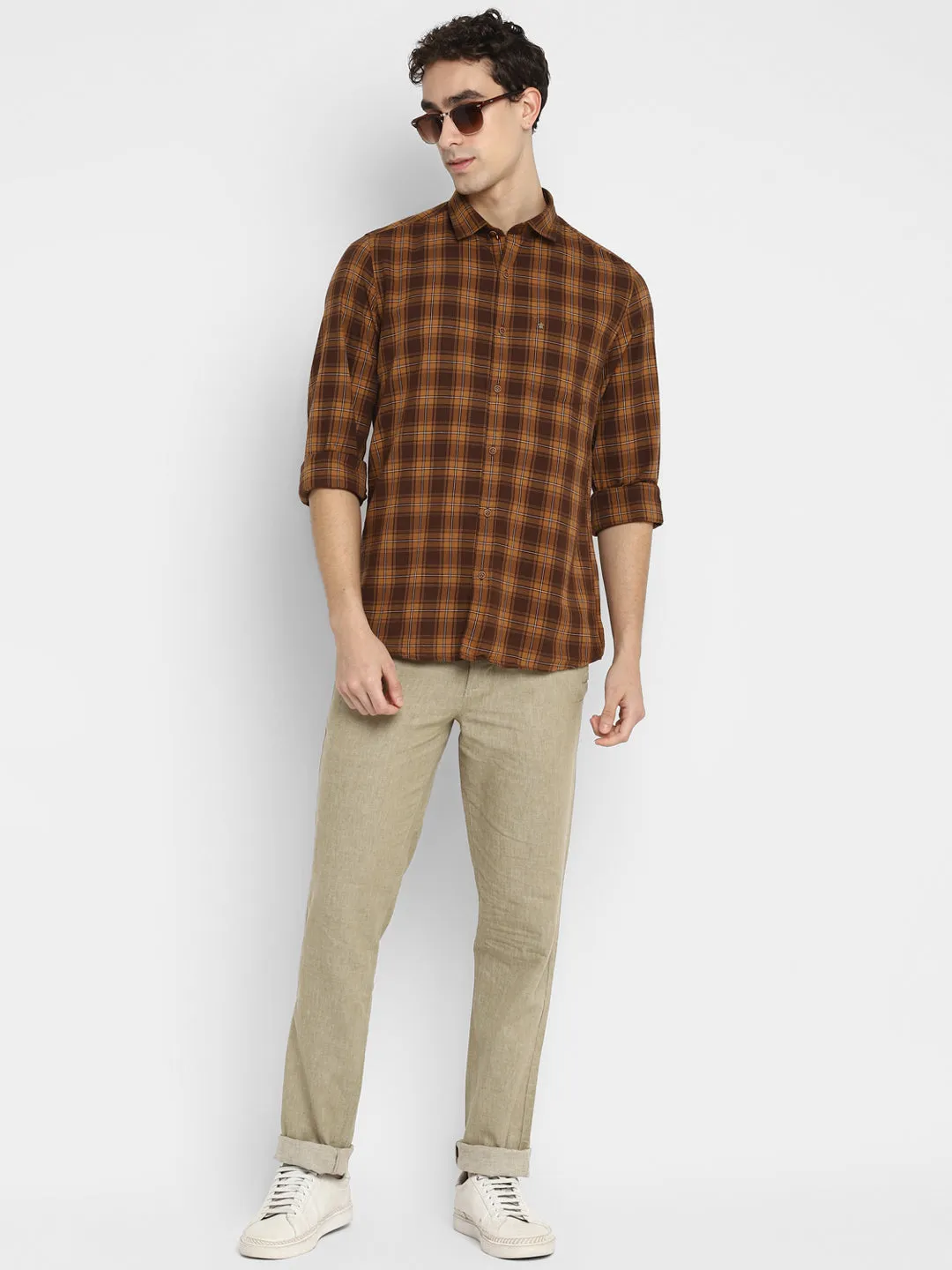 Checked Brown Slim Fit Causal Shirt