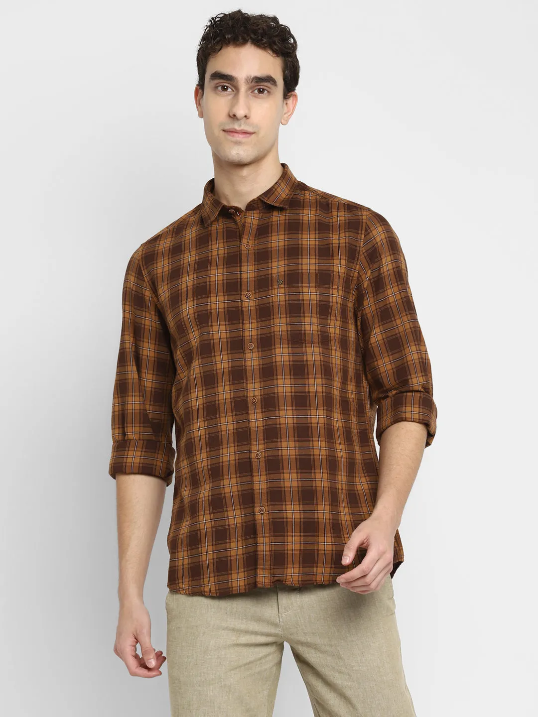 Checked Brown Slim Fit Causal Shirt