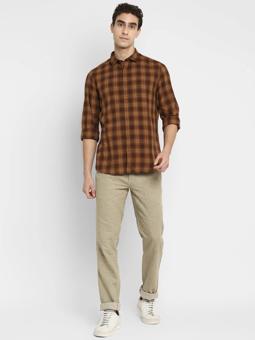 Checked Brown Slim Fit Causal Shirt