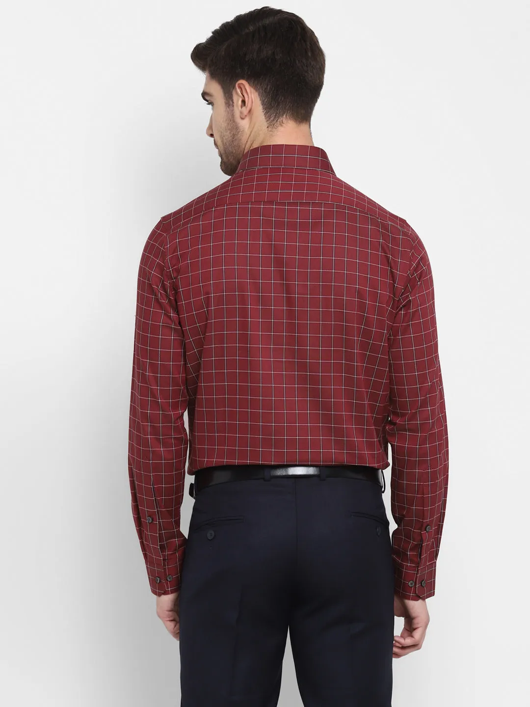 Checked Maroon Slim Fit Formal Shirt