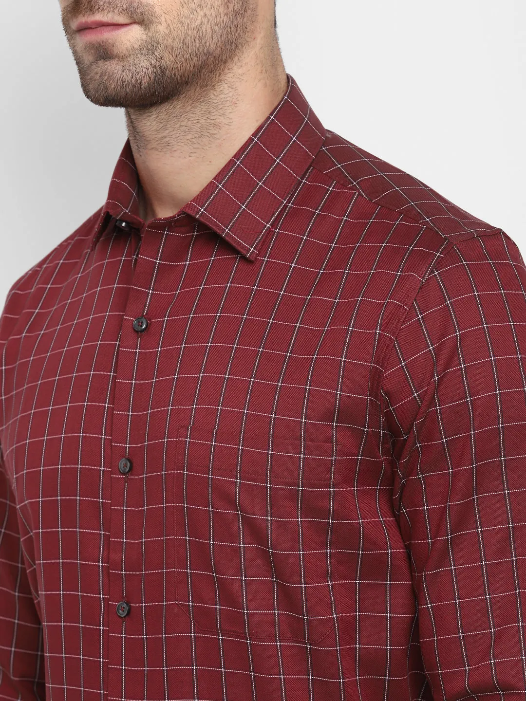 Checked Maroon Slim Fit Formal Shirt