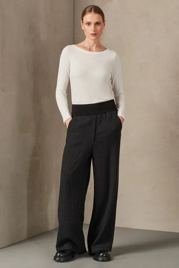 Checked Palazzo Trousers - Anthracite