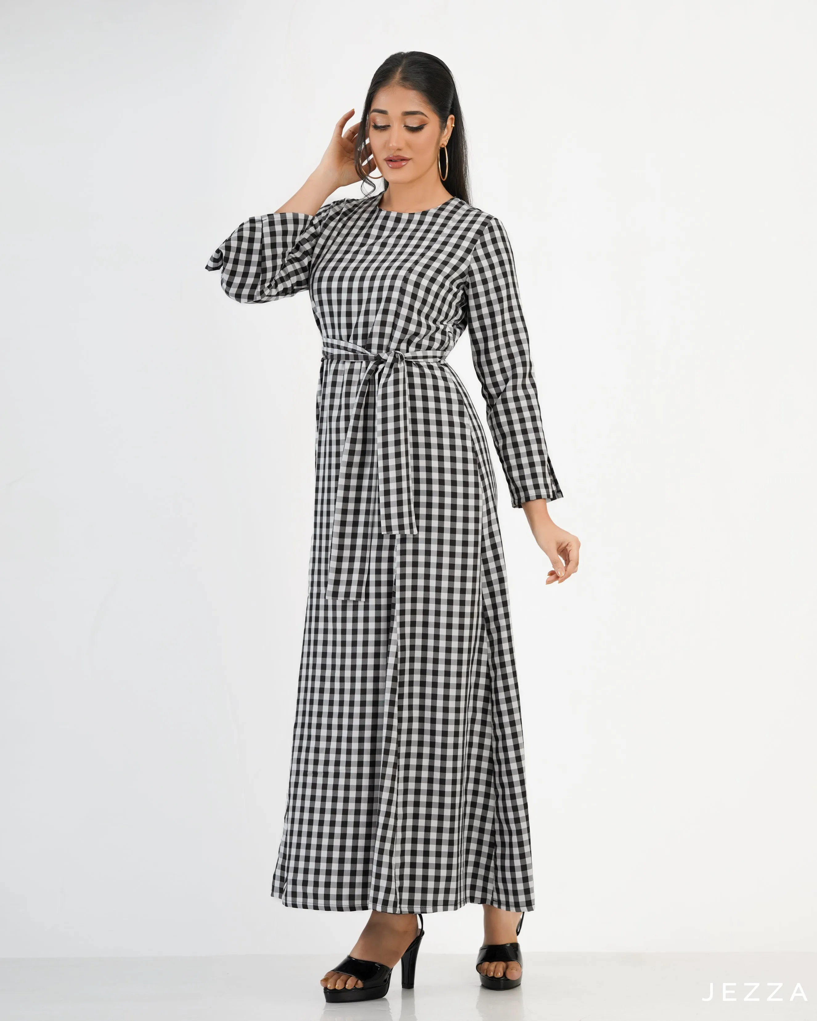 Checked Polyester A Line Dress 58803